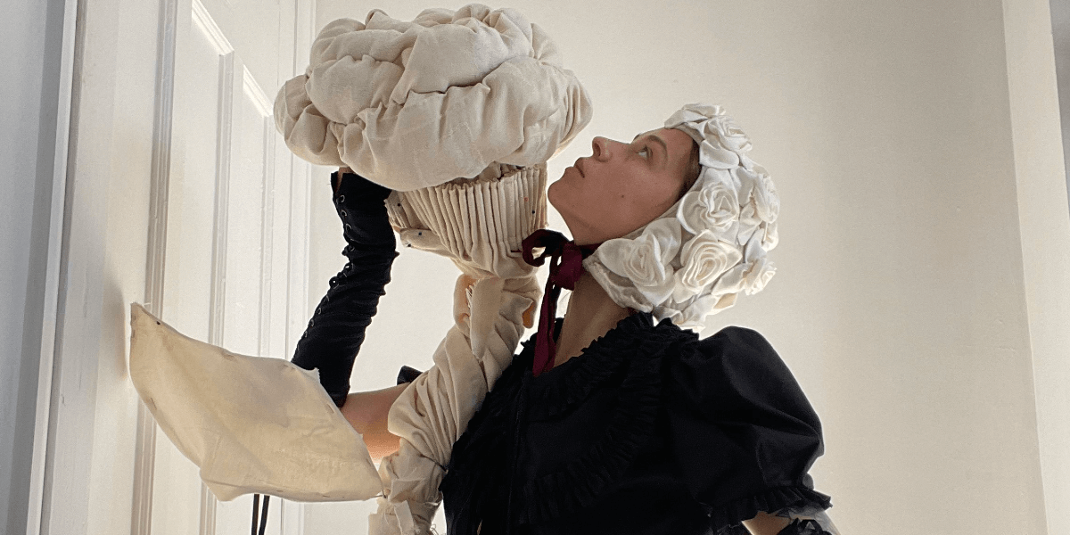 polina osipova, whose work exhibits this year at the venice biennale, poses with some of her handicrafts on Polina Osipova: How Domestic Arts Are Entering Today's Pop Culture?