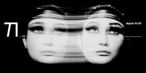 Black-and-white portrait of a woman with blurred motion and mirrored faces, symbolizing reflection, illusion, and theatrical emotion in October’s digital editorial “Mirage Noir.”