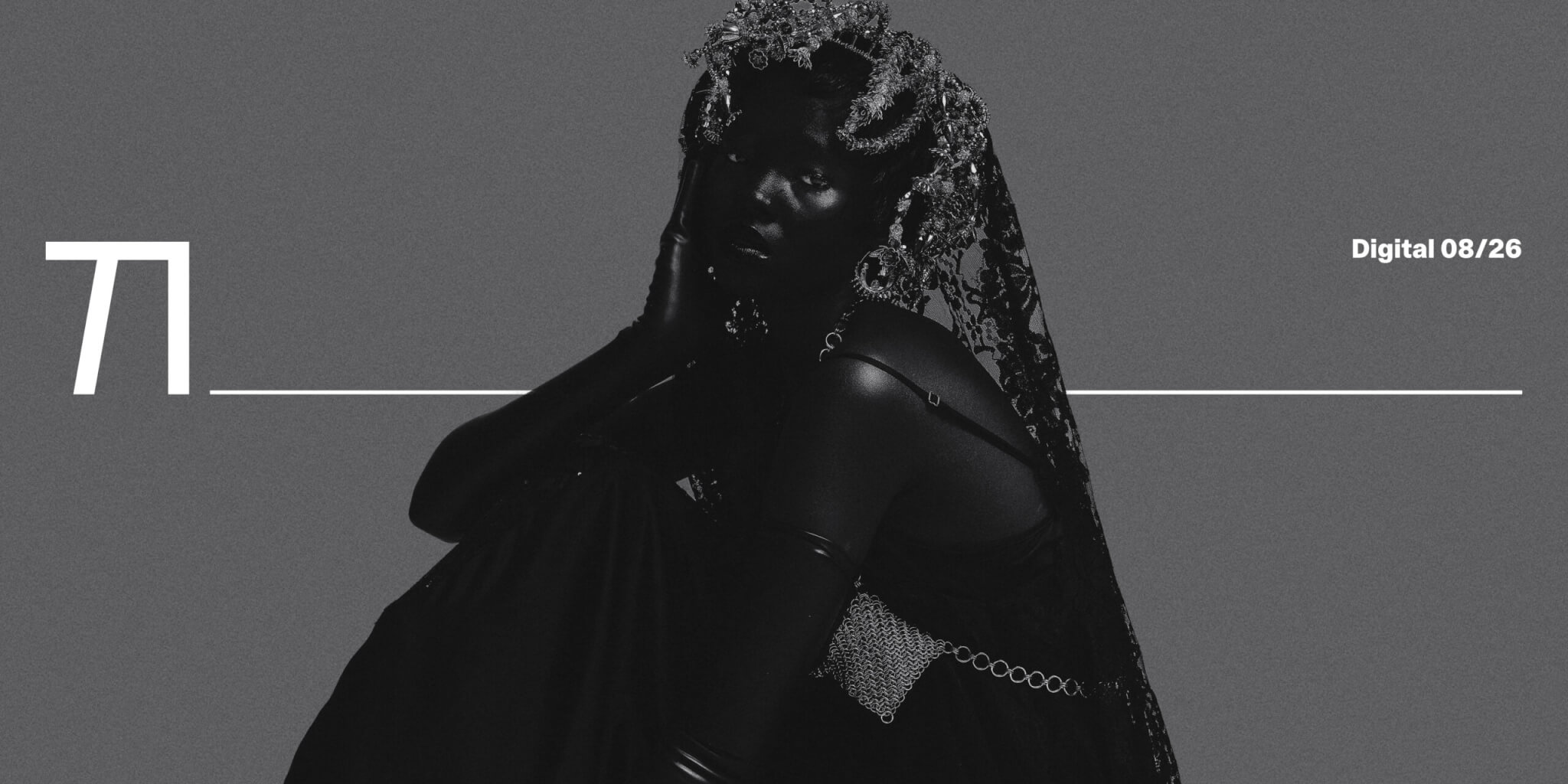 TITLE August Digital Cover fashion editorial featuring a model in black with an ornate veil and headpiece, photographed by Jvdas Berra